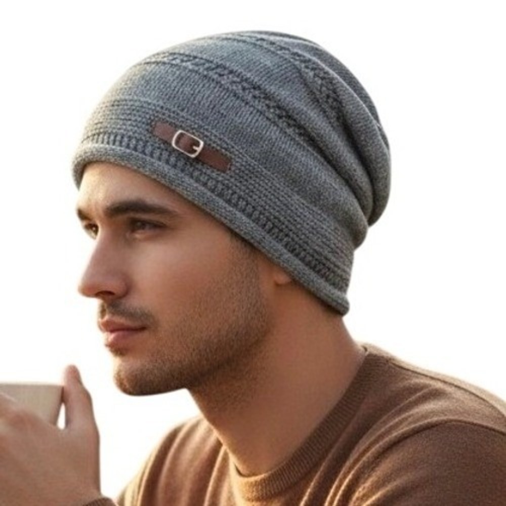Gorro De Punto Holgado Gris Para Invierno Con‎ Hebilla Forrado Talla Única